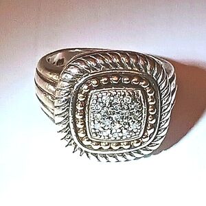 Town and Country  14k Gold Beading on Sterling Silver White Pave Diamond…